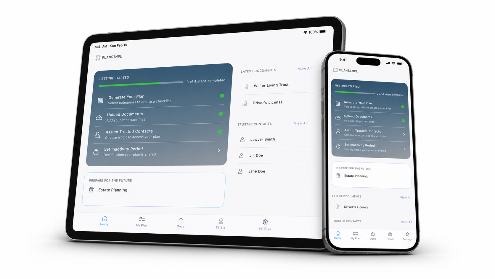 PlanSimpl app on iPhone and iPad